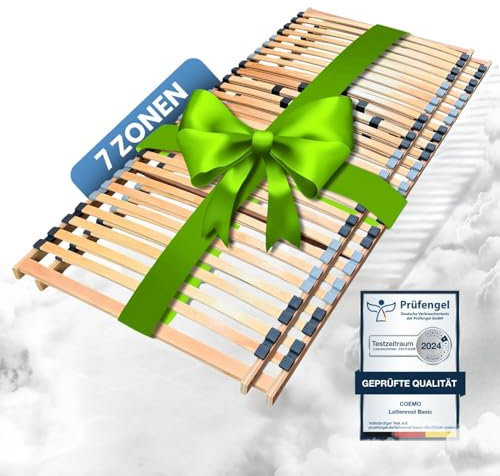 Coemo 2 x 7-Zonen Lattenrost Basic 80x200 cm starr Härtegrad verstellbar 28 Leisten Partner-Set Liegefläche 160x200 cm