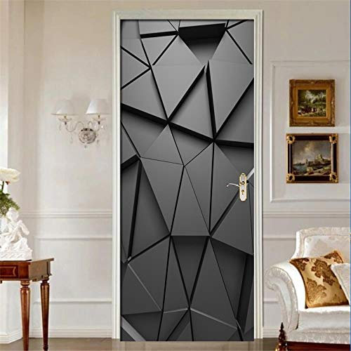 CFLEGEND Peinture murale de porte Sticker Trompe l'œil Géométrie noire Stickers de Porte 3D Effet Décoration Auto Adhésif Amovible Imperméable PVC Autocollants De Porte Muraux Reconditionné Ar95*215CM