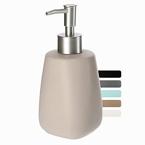 KADAX Dispenser di Sapone Liquido 400ml, Dosasapone in Ceramica, Portasapone per Detersivo Piatti, Accessori per Bagno e Cucina, Porta Sapone (Beige)