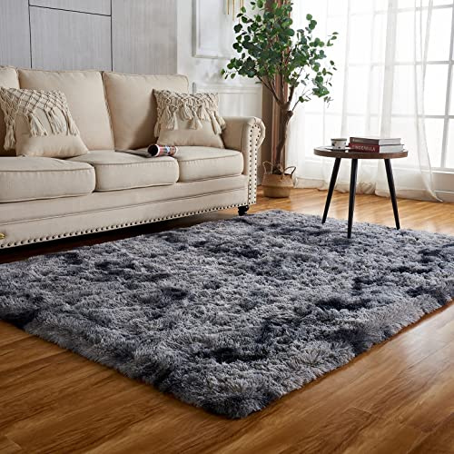 Achiiso - Tappeto morbido al tatto, lavabile, confortevole comodino antiscivolo, a pelo alto, morbido(Grigio scuro,80 x 120CM)