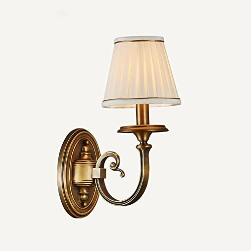 Lampada da parete americana da comodino con paralume in tessuto di lino a imbuto svasato, lampada da parete E14 tutte le applique da parete in rame, per camere da letto comodino da lettura sfondo