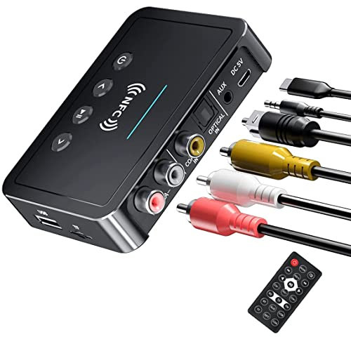 NFC Bluetooth Transmitter Empfänger, Bluetooth 5.0 Adapter 3 in 1 Bluetooth Audio Adapter 3.5mm AUX/RCA Bluetooth Adapter Stereoanlage for Speaker, TV, Computers and Car TV Radios