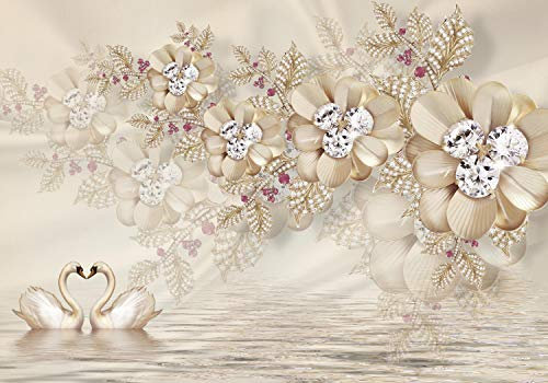wandmotiv24 Fototapete Blumen Gold, 200 x 140cm - selbstklebende Strukturtapete, Wanddeko, Wandbild, Wandtapete, Edel, Edelsteine, Wasser M1827