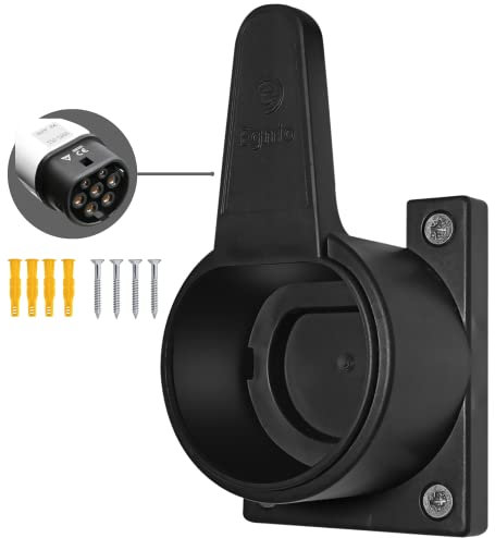 EGNIO Type 2 EV Cable Holder, Wall Mount Organiser for Electric Car with IEC 51296-2 Plugs, Weather Proof Holder for Most EU EVs Charging Cable Tidy, Including Mounting Kit Black