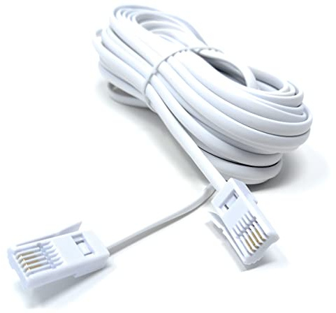 DRUT Male to Male Plug Telephone Flat Cable Lead, 431A 4 Wire, 10m White | BT to BT, 33ft