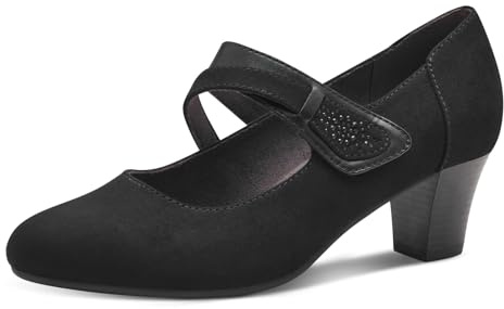 Jana Damen Pumps mit Riemen Mary Jane Vegan, Schwarz (Black), 39 EU