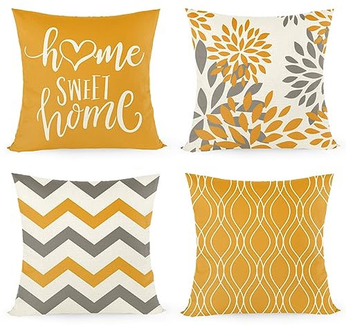 Joyshare Cushion Cover, 40 x 40 cm, Set di 4 con Home Sweet Home, Decorative Cushion Cover con cerniera nascosta, Divano Cushion, Divano Cushion Christmas (40 x 40, Giallo)
