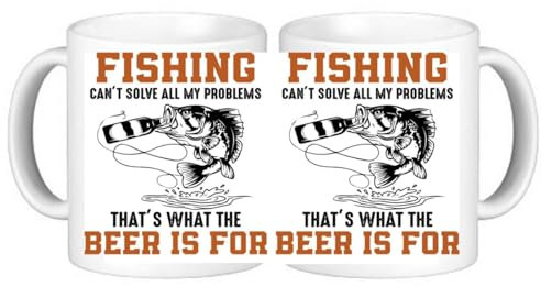 Beer Solve Problems Fish Fishing Humourous Ceramic Coffee Mug in Smash Proof Box