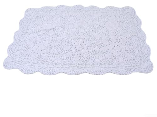 Lioaeust Rechteckige Tischdecke, Vintage-Stil, Baumwolle, Häkelspitze, 40 x 60 cm, handgefertigt, maschinenwaschbar, für Esstisch, Café, Hotel, Weiß