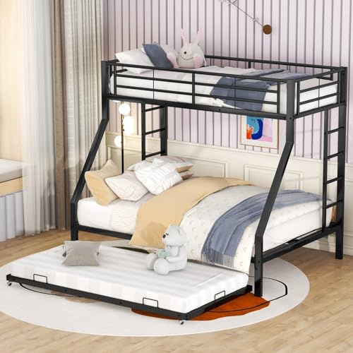 Sweiko Lit Superposé Méta, 90(140) x200cm Cadre de Lit Double avec Support à Lattes et échelle, pour Adolescents (sans Matelas) (Noir)