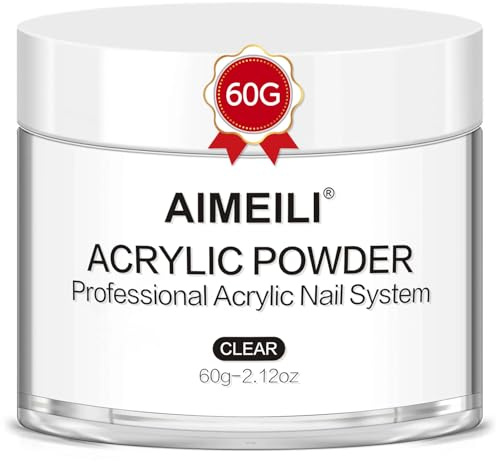 AIMEILI Poudre Acrylique Transparente 60g - 3 en 1 Acrylique Ongles Poudre Professionnel pour Extensions d'ongles, Sculpture sur Ongles 3D, Collage de Strass - Pas besoin de lampe à ongles