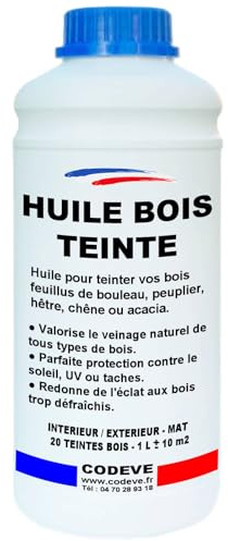Huile Teintee Bois - Codeve Bois/Chêne doré - 1L - Intérieur/extérieur - Pour La Protection D'un Bardage, Volet, Persienne, Huisserie Ou Fenêtre.