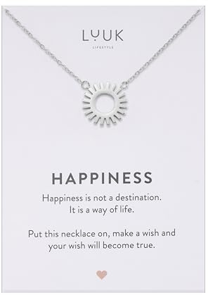 LUUK LIFESTYLE Boho Halskette mit Sonnenkreis I Sonnen Motiv, Geschenk zum Erwecken der inneren Sonne, Schmuck passend zum Sommer, Silber