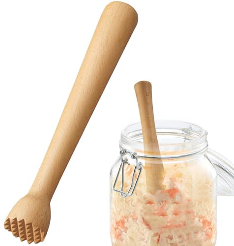 Taasmoog Fermentier-Stampfer, Hölzerner traditioneller Kartoffel-Stampfer, Robuster Handstampfer ideal für Kimchi, Sauerkraut und Gärgut aus Buchenholz, Braun