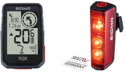 SIGMA SPORT ROX 2.0 Black | Fahrradcomputer kabellos GPS & Navigation inkl. GPS Halterung & - Blaze | LED Fahrradlicht | StVZO zugelassenes, akkubetriebenes Rücklicht mit Bremslicht, Rear