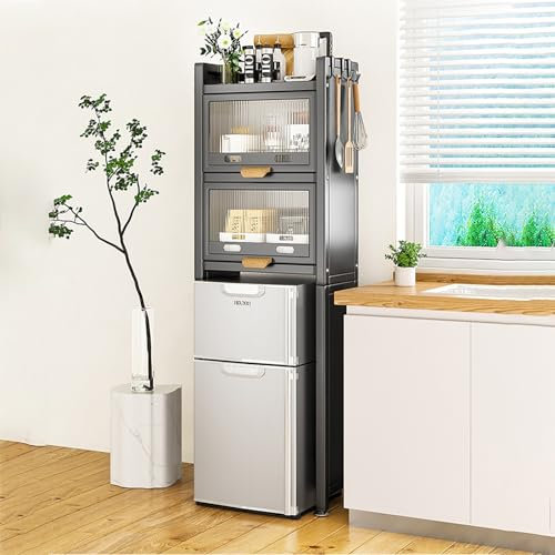 Hltdzer Höhenverstellbares Waschmaschinenschrank Überbauschrank, 3 Ablagen Regal Waschmaschinenregal Teleskopregal, Waschmaschine Schrank Toilettenregal WC Regal,Metall Waschmaschine Regal,(Black)