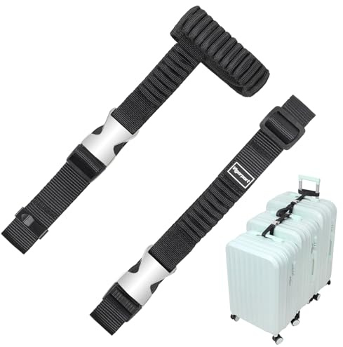 Vigorport Gepäckgurte, Metall Gepäckverbindergurte für Koffer, dehnbar, fügen Sie eine Tasche hinzu, verstellbare Befestigung, Zubehör, Gürtel (Schwarz, Mittel)