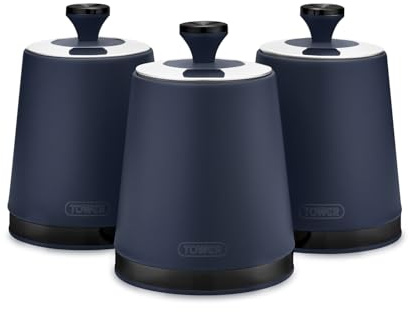 Tower Sera Set of 3 Canisters Midnight Blue with Smoked Trims, Stainless Steel