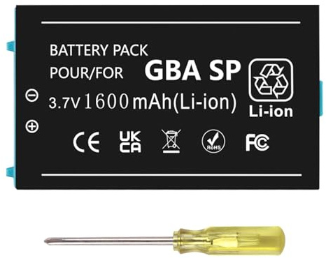 FLSTOR Replacement Battery for Gameboy Advance SP, 1600mAh 3.7V Li-ion | for Nintendo Game Boy Advance SP Game Console AGS 001, SAM 003, with Screwdriver