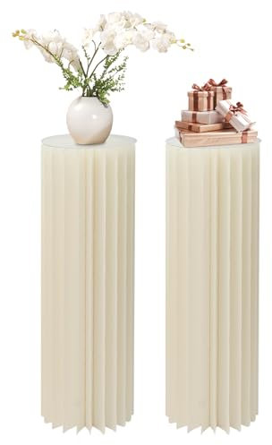 Susoso Lot de 2 supports de fleurs en carton de mariage pliables - 100 cm de haut - Colonnes cylindriques - Décoration pour mariage - Blanc