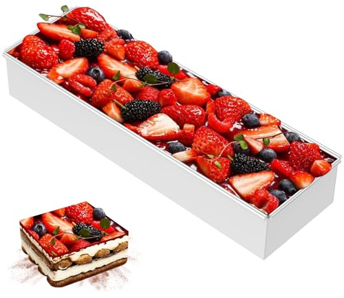 Fyeme Backrahmen Rechteckig Verstellbar mit Antihaftbeschichtung 41.7×10×6cm Backform Rechteckig Aluminiumlegierung Leicht zu Reinigen Tiramisu Form Geeignet für Tiramisu Brownie Broten (Behoben)
