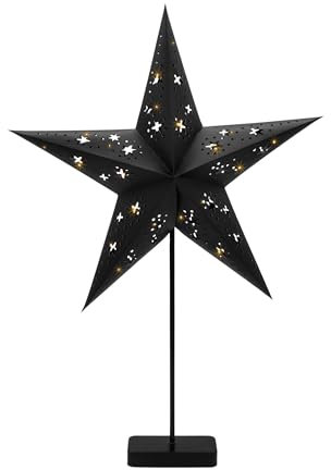 Spetebo LED Papierstern Tischleuchte in schwarz mit Timer - Ø 45 cm - Weihnachts Stern Deko Beleuchtung warm weiß - Adventsstern Dekoleuchte Stimmungslicht für Weihnachten Advent Winter