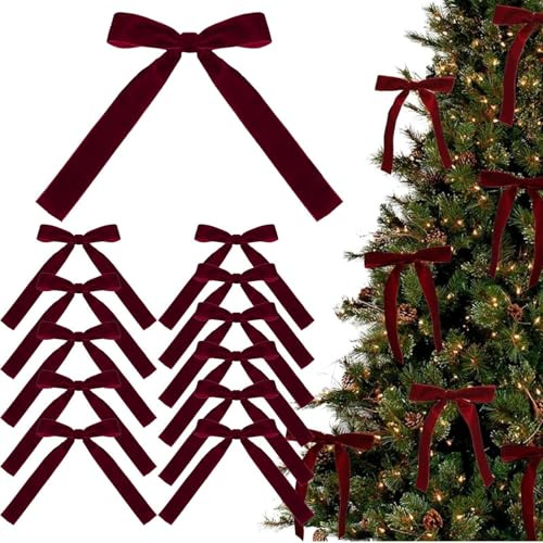 12 Stück Weihnachtsbaum-Schleifen, Rote Samt-Schleifen Für Den Weihnachtsbaum, Weihnachtsdekoration, Samt-Weihnachtsschmuck Für Zuhause Und Weihnachtsferien