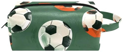 Reise-Kulturbeutel, Kosmetiktasche für Damen, Mikrofaser-Leder, Make-up, praktische Tasche, Organizer mit Reißverschluss, Fußball, multi, 8.2x3.1x3.5 in/21x8x9 cm, Kulturbeutel