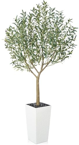 VeriNatural Olivier Artificiel 210 cm - Plante Artificielle Intérieur Décorative avec Pot Conique Blanc, Protection UV - Fausse Plante Verte Maison Salon Bureau Jardin Extérieur, VN156