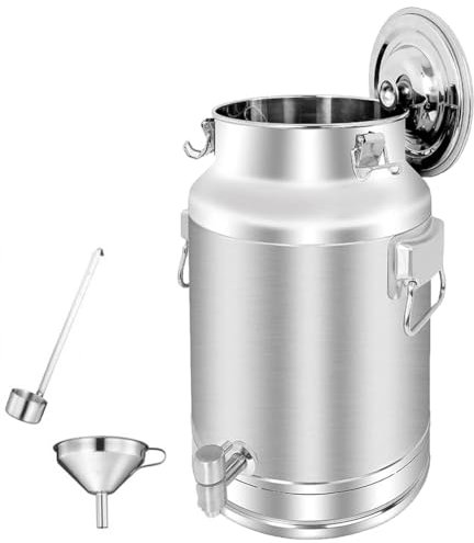HEFJIAYCIQ 304 Edelstahl-Milchkanne Mit Zapfhahn, Metall-Wasser-Getränkespender, Versiegelter Behälter Eimer Für Milch Wein Öl,Silber,20L/5.2Gallon