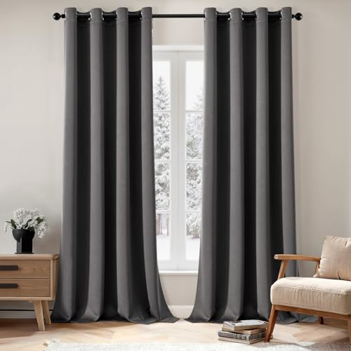 EMEMA Cortinas Opacas 2 Piezas Cortinas 140x245cm Salon Blackout Cortinas para Moderno Dormitorio con Ojales Termicas aislantes Frio y Calor Gris