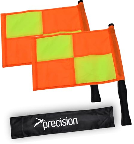 Precision Pro Linesman flagga set, paket med 2 rutiga assistentdomarflaggor, kraftiga grepphandtag, roterbar flexibel axel, bärärm, perfekt för matchande tjänstemän