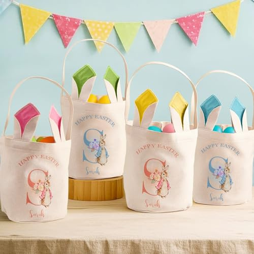 Osterkorb Personalisiert mit Namen - Ostertüte zum Befüllen - Ostertasche Personalisiert mit Hasenohren Ostern Deko Personalislerte Ostergeschenke für Jungen Mädchen