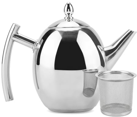 mumisuto Tea Pot with Filter, 1500ML Stainless Steel Metal Teapot, Polished Coffee Pot Kettle, Tea Pot Infusers for Loose Tea with Removable Mesh Strainer Suitable for Home, Office, Cafe | Stainless Steel Teapot with Removable Mesh Strainer Metal Teapot for Loose Leaf Tea, 4-5 Cups Polished Finish