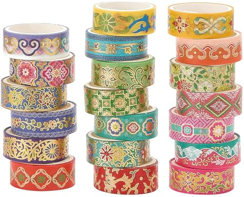 Songdao 20 rullar Chinoiserie Washi Tape Set Dekorativt roséguld maskeringstejp Blomster klistermärken Färgstarkt för konst, gör-det-själv-hantverk, dagbok, planerare, scrapbook, förpackning