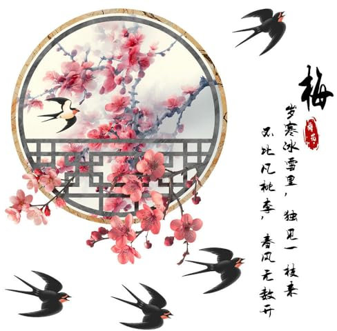 Stickers Muraux Autocollants Muraux Décoratifs Pour Salon, Chambre À Coucher, Couloir, Prune, Orchidée, Bambou, Chrysanthème, Fleurs, Pie, Hirondelle