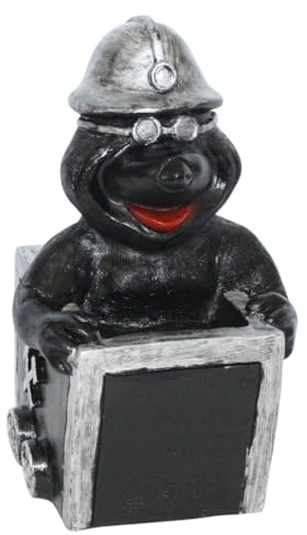 JS Garten Deko Maulwurf in Lore Höhe 25 cm Bergarbeiter mit Helm aus Kunststoff Gartenfigur aus Kunststoff