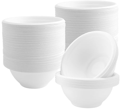 MUNGHOK 200 Stück 220ML Suppenschalen Einweg Pappe, Weiß Pappschalen, Klein Suppenschüssel Suppenteller Einweg, Einweggeschirr für Party, Picknick, Grill