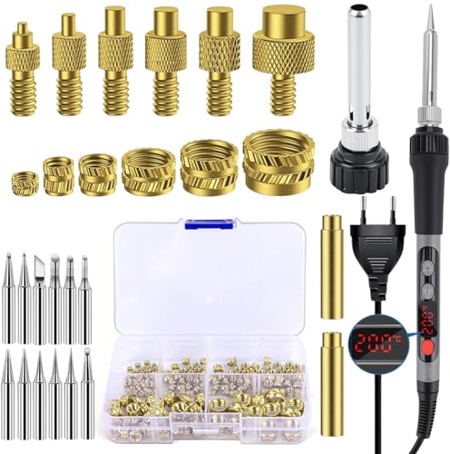 151PCS Kit de Inserts Filetés Pointe Fer à Souder,Fer à Souder 100W Température Réglable avec Affichage LED,138 Inserts Filetés avec 12 Pointes de Fer à Souder,Compatible Accessoires d'imprimante 3D