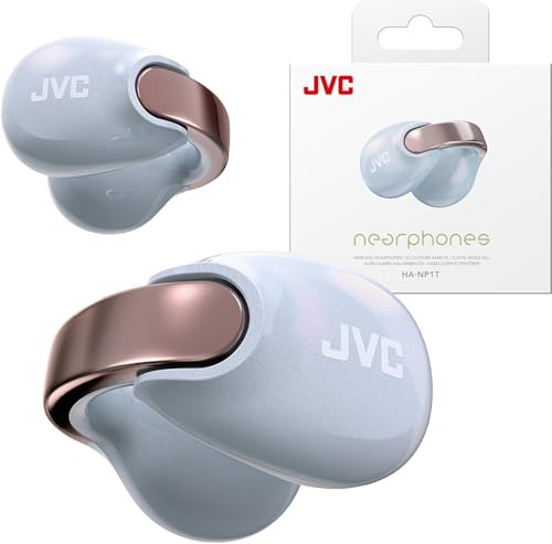 Écouteurs sans Fil nearphones JVC de Type Earcuff avec Arceau Brillant, Ajustement Confortable, Connexion multipoint, Bluetooth 5.3, autonomie de 24 Heures - HA-NP1T-AN (édition Perle Bleu Eternel)