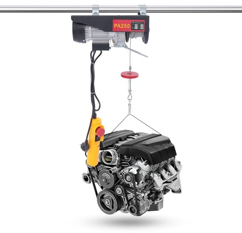 ‌Elektrische Seilwinde 550W mit Fernbedienung | 250kg Tragkraft (125kg Einzelseil) | 18m Stahlseil, IP40 Schutz | Seilwinde elektrisch für Werkstatt, Bau & Lager | 2 Geschwindigkeiten 10m/5m pro Min‌