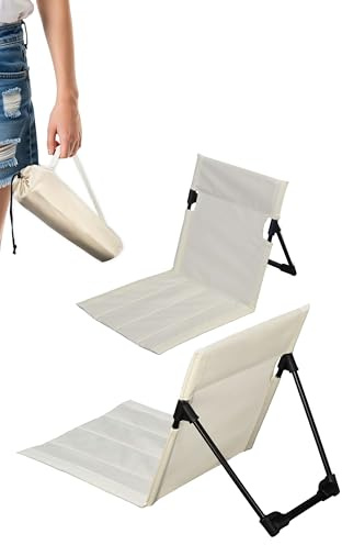 Menz Strandstuhl 2er Set – Strandmatte mit Rückenlehne, Bodenstuhl tragbar, Strandliege klappbar leicht, Strandmatte faltbar mit Tasche, für Camping Picknick, Beige