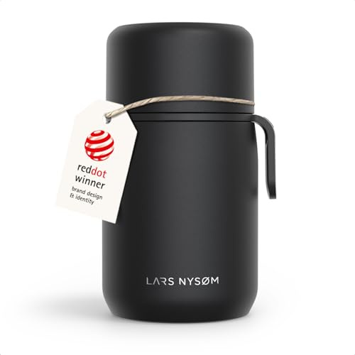LARS NYSØM Isolerad Matbehållare i Rostfritt Stål - Läckagesäker Lunchburk för Varm och Kall Mat, Bredöppnad Termos för Soppa, Arbete och Resor (Carbon Black, 700ml)