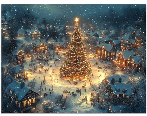 TODOAA Weihnachtsdeko Leinwandbild Weihnachtsbaum-Szenerie Bei Nacht Groß XXL Wohnzimmer Bilder Pictures Weihnachtsgeschenke Decoration Living Room Deko Moderne Bild(weiß)-80x120cm Ungerahmt