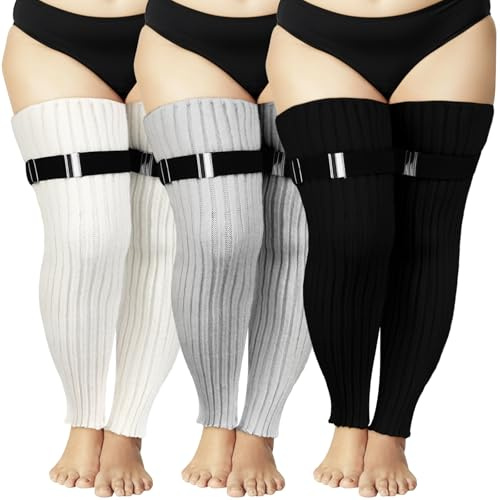 Tivi Tovo 3 Pairs Plus Size Women Leg Warmers Winter Thigh High Socks for Thick Thighs, Extra Long over The Knee Stockings Extra Wide Leg Warmer Footless for Winter Sports Yoga Dance