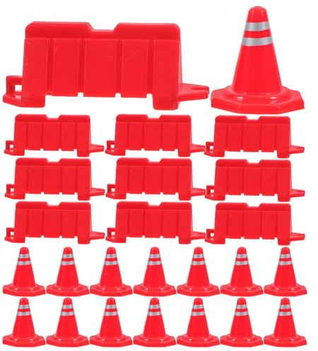 LALADEFIEE 40pcs Miniature Traffic Signs and Roadblocks Playset for Plastic Construction Cones and Barricades Interactive Sand Table Model for School Teaching and Games