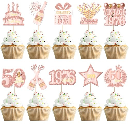SYKYCTCY 40 Pack Happy 50th Birthday Cupcake Toppers Hello Fifty Cheers to 50 Years Cupcake Picks 50 Fabulous Cupcake Decorations for 50th Birthday Party Cake Decor Supplies