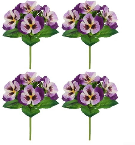 GLFLOW Artificial Pansy Flowers, 4PCS Multicolor Silk Floral Decor For Home Office Wedding Centerpiece, Realistic Vibrant Display(purple)