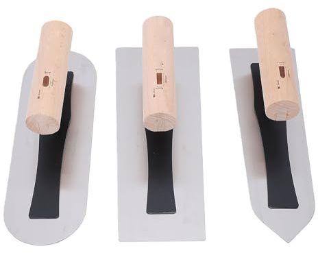 Yctze 3 Paletas para Enlucido, Hojas de Acero Inoxidable con Mangos de Madera para Alisar y Terminar, Diseño Ergonómico para Trabajos de Enlucido de Paredes y Mampostería