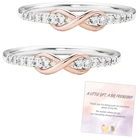 Forever Best Friends Pink Infinity Ring Set, 2Pcs Adjustable Infinity Love Knot Friendship Rings, Best Bitches Promise Friendship Ring Jewelry Gift for Bestie Sister Friend (White)